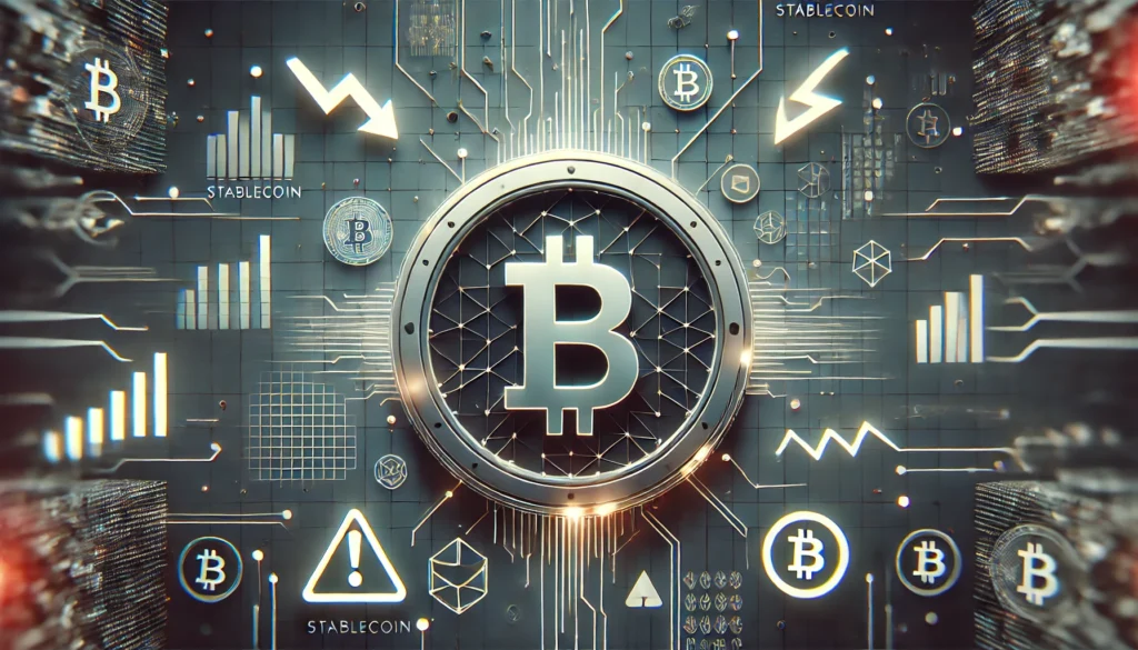 Stablecoin: 1 Sự Ổn Định Trong Thị Trường Crypto DALL·E 2024 12 02 20.37.16 A minimalistic futuristic concept image illustrating the challenges faced by Stablecoins in the context of digital currencies and blockchain technolo
