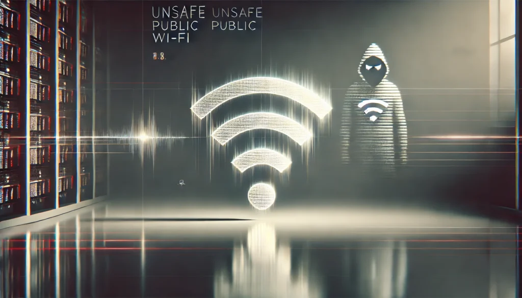 7 Lỗ Hổng Bảo Mật Crypto Phổ Biến & Cách Tránh DALL·E 2024 12 17 17.36.12 A minimal and clean feature image for a news blog about the risks of using unsafe public Wi Fi. The image shows a glowing Wi Fi symbol in a sleek neu
