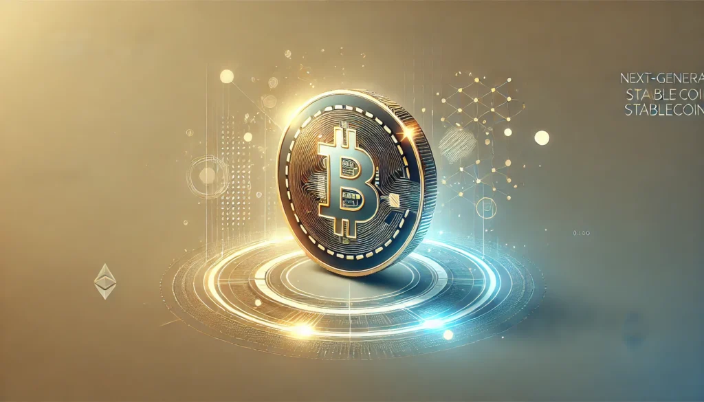 10 Xu Hướng Crypto Nổi Bật Trong Năm 2024 DALL·E 2024 12 18 23.18.50 A minimalistic digital artwork representing the concept of Next Generation Stablecoins. The image features a futuristic glowing coin with a stable a