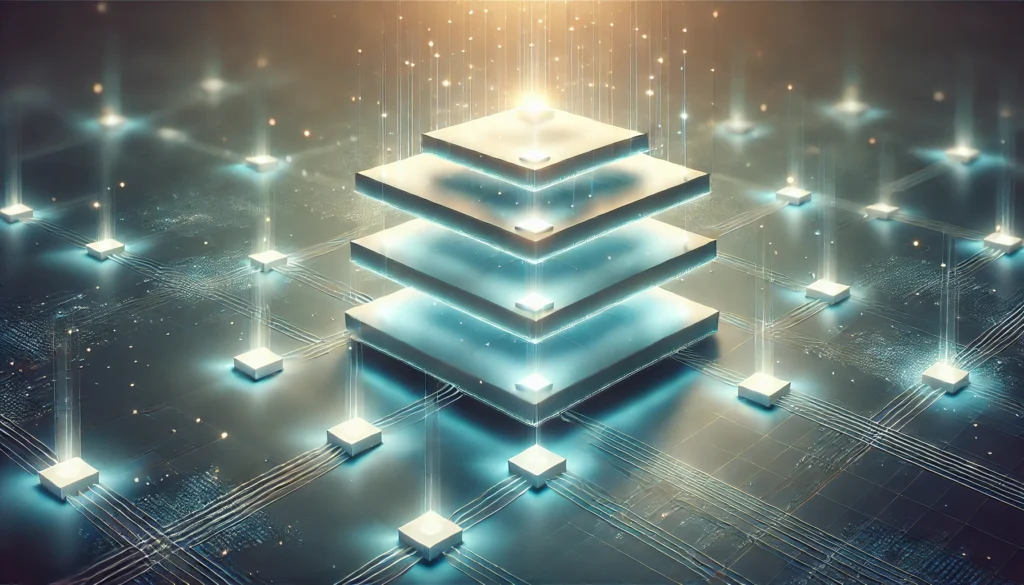10 Xu Hướng Crypto Nổi Bật Trong Năm 2024 DALL·E 2024 12 18 23.19.40 A minimalistic digital artwork representing the concept of Layer 2 Solutions Addressing Scalability. The image features multiple interconnected laye