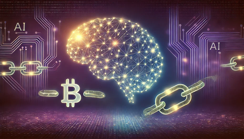10 Xu Hướng Crypto Nổi Bật Trong Năm 2024 DALL·E 2024 12 18 23.21.08 A minimalistic digital artwork representing the concept of AI and Blockchain – The Perfect Pair. The image features a glowing neural network intertw
